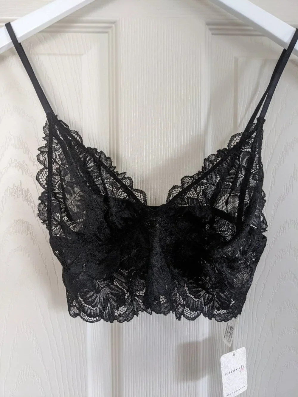 NWT FREE PEOPLE Intimately Everyday Lace Longline Bralette SM Black